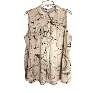 Flowy Poly-Crepe Sleeveless Marble‎ Print Boho Blouse Tiered Hem Sz. XXL
